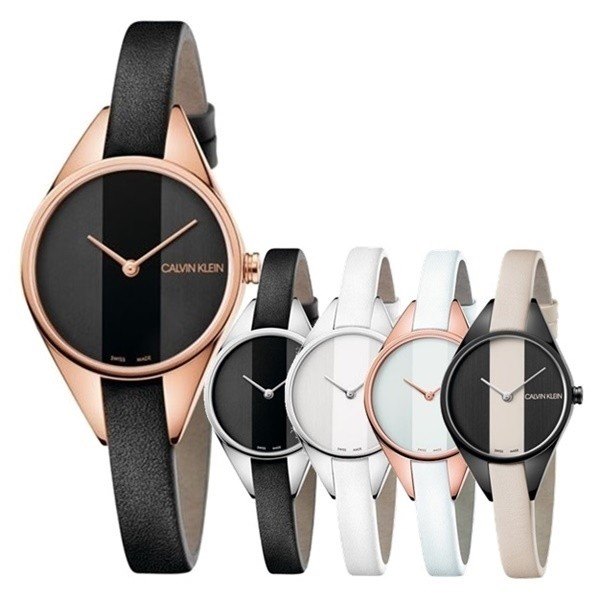 K8P236C1 שעון יד קלווין קליין דגם אופנתי לנשים ברצועת עור שחורה משולבת זהב רוז | שנתיים אחריות | Calvin Klein Rebel Women Quartz K8P236C1 Watch
