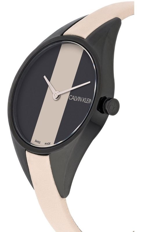 K8P237X1 שעון נשים של קלווין קליין ברצועת עור ורוד עדין משולב בלוח | שעוני אופנה מעוצבים | Calvin Klein Women';s K8P237X1 Rebel 29mm Cream Dial