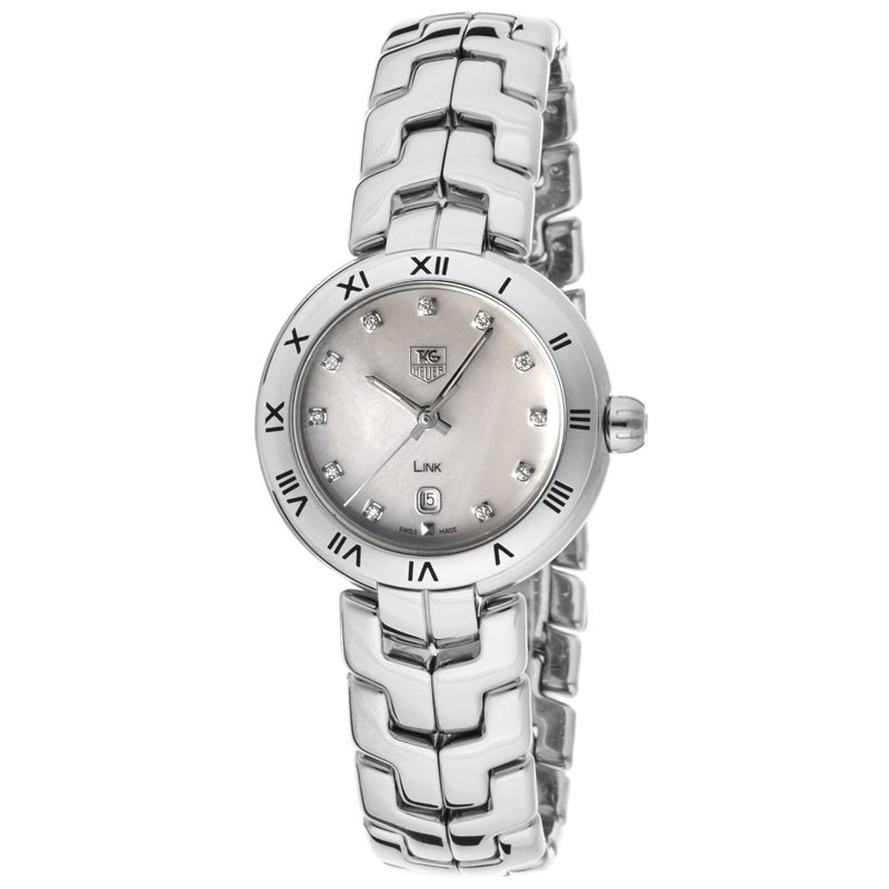 WAT1417-BA0954 שעון טאג הויאר לנשים מסדרת לינק היוקרתית | לוח לבן פנינה כולל 11 יהלומים | שנתיים אחריות | שעוני יוקרה לאישה | Tag Heuer Link collection Women';s Watch, Model Number WAT1417.BA0954