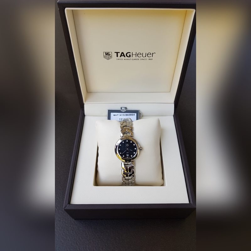 WAT1410-BA0954 שעון יוקרה של טאג הויאר לאישה | דגם יהלומים מסדרת לינק - לוח שחור גלים משובץ | מלאי מוגבל | שנתיים אחריות | חנות שעונים בראשון לציון | TAG Heuer Link Ladies Watch WAT1410.BA0954