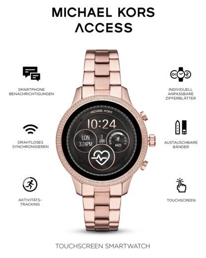 MKT5060 שעון מייקל קורס חכם דגם זהב רוז גולד כולל 2 רצועות להחלפה | דגם משובץ זרקונים | מלאי מוגבל | שעון אופנתי לנשים | Michael Kors Access Runway Smartwatch Women';s Watch MKT5060