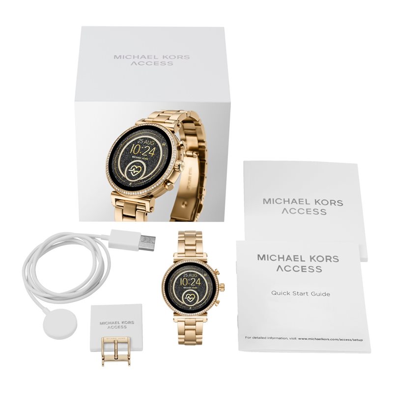 MKT5062 שעון יד מייקל קורס זהב חכם | שעון ברצועת סטיינלס סטיל | מערכת הפעלה של גוגל | מד דופק ועוד המון פונקציות | מלאי מוגבל דגם סופי 4 | שנה אחריות | Michael Kors Gen 4 Sofie HR Smartwatch - MKT5062