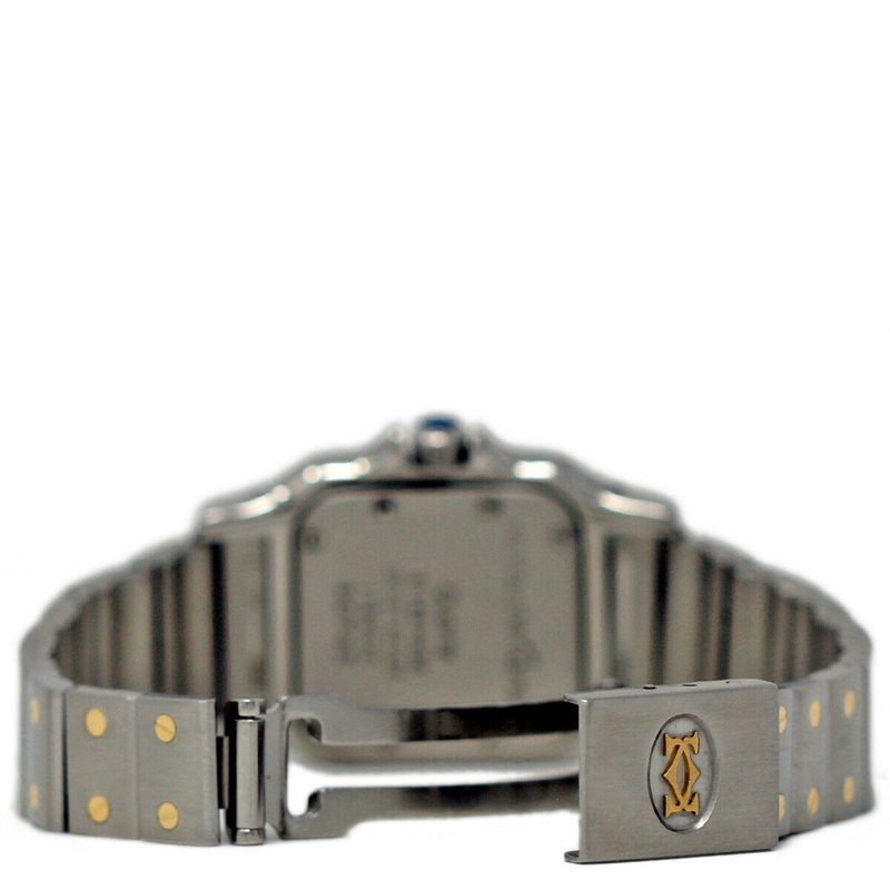 119902 שעון קרטייה סנטוס לנשים יד שנייה | דגם הדגל של קרטייה ברצועה משולבת ובאזל 18K | דגם מיוחד של תצוגת ירח אותיות רומיות ומחוג תאריכון| שנה אחריות |Cartier Santos Galbee Moon Phase 119902 Women';s