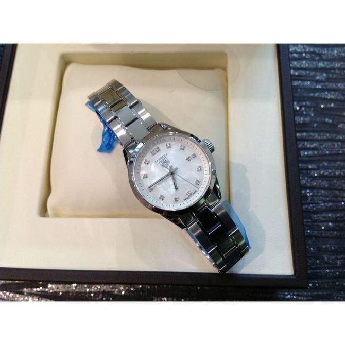 WV1411-BA0793 שעון טאג הויאר קררה לנשים | דגם משובץ 13 יהלומים בלוח פנינה | שעוני יוקרה שווצרים לנשים במבצע | Tag Heuer Carrera Ladies WV1411.BA0793 Ladies Quartz watch. 27 mm Steel case