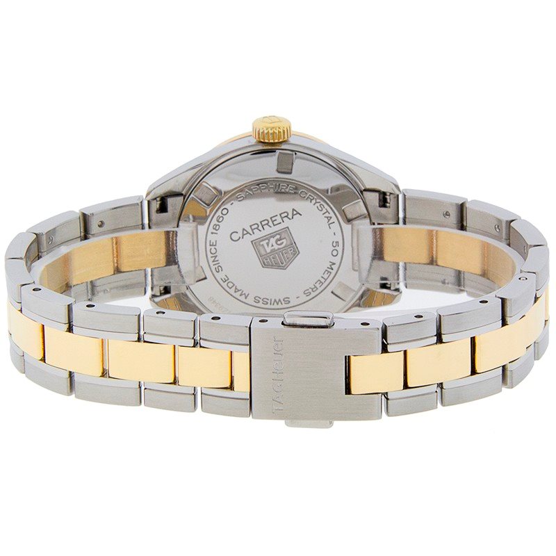 WV1450-BD0797 שעון טאג הויאר 18 קראט מסדרת קררה היוקרתית לנשים | דגם משובץ 13 יהלומים בלוח פנינה | שעוני יוקרה שווצרים לנשים | מלאי מוגבל | Tag Heuer WV1450.BD0797 Carrera Women';s 18kt yellow gold