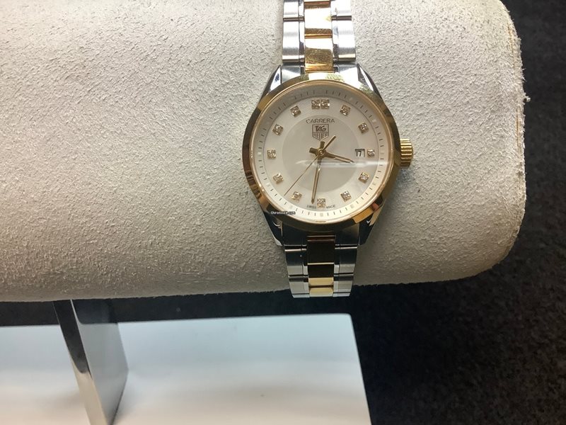 WV1450-BD0797 שעון טאג הויאר 18 קראט מסדרת קררה היוקרתית לנשים | דגם משובץ 13 יהלומים בלוח פנינה | שעוני יוקרה שווצרים לנשים | מלאי מוגבל | Tag Heuer WV1450.BD0797 Carrera Women';s 18kt yellow gold