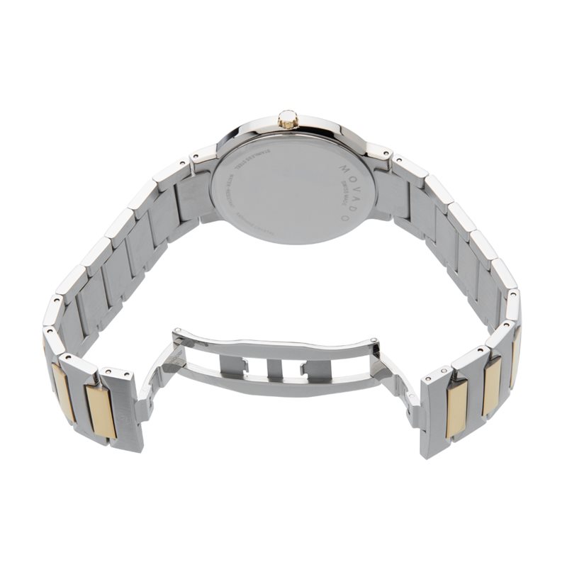 0607293 מובאדו שעון לגבר אלגנטי יוקרתי | דגם משולב זהב וכסף בלוח שחור נקי וקלאסי | שעונים שווצריים במבצע | מלאי מוגבל | שנתיים אחריות | Movado Temo Black Dial Two-Tone Men';s Watch 0607293