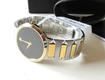 0607293 מובאדו שעון לגבר אלגנטי יוקרתי | דגם משולב זהב וכסף בלוח שחור נקי וקלאסי | שעונים שווצריים במבצע | מלאי מוגבל | שנתיים אחריות | Movado Temo Black Dial Two-Tone Men';s Watch 0607293