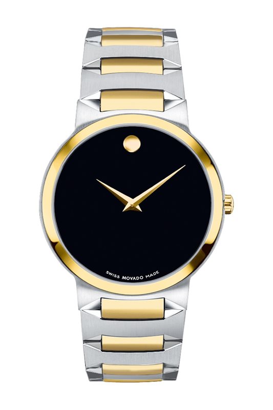 0607293 מובאדו שעון לגבר אלגנטי יוקרתי | דגם משולב זהב וכסף בלוח שחור נקי וקלאסי | שעונים שווצריים במבצע | מלאי מוגבל | שנתיים אחריות | Movado Temo Black Dial Two-Tone Men';s Watch 0607293