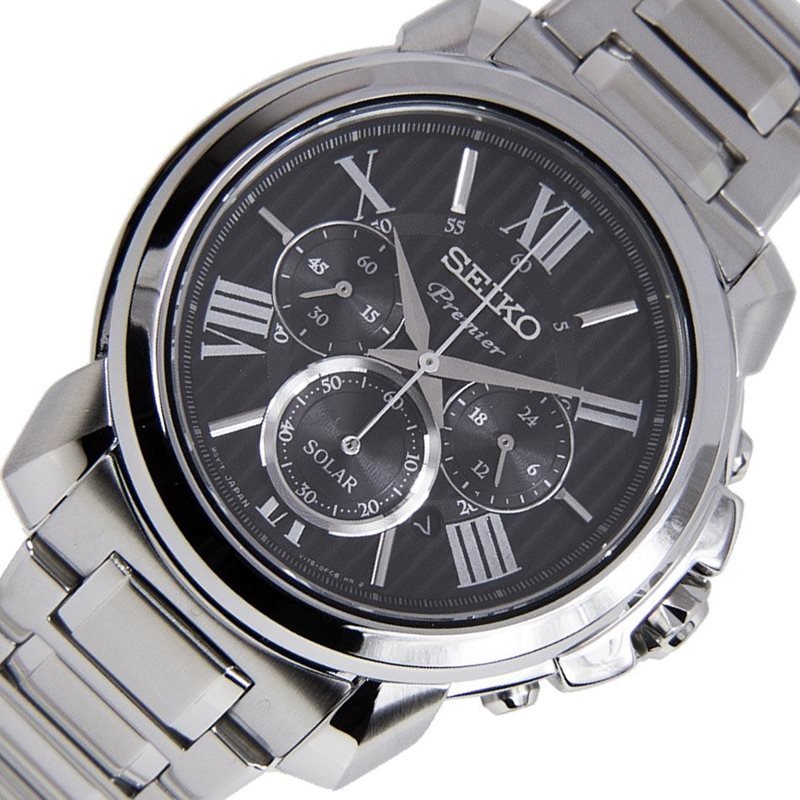 SSC597P1 סייקו שעון יד לגברים מסדרת פרמייר היוקרתית | דגם סולארי בלוח שחור מיוחד | כרונוגרף עם טעינה לחצי שנה | שנתיים אחריות | Seiko Premier Solar Chronograph Sapphire Watch SSC597P1