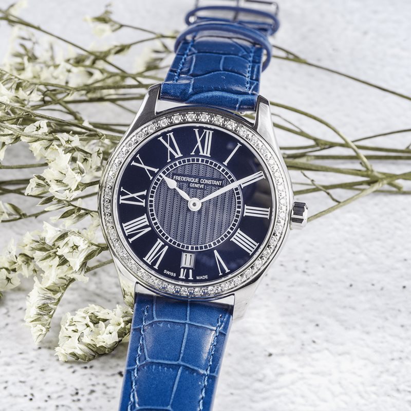 FC-220MN3BD6 שעון יוקרתי לנשים של פרדריק קונסטנט | דגם מרשים בלוח מיוחד כולל שיבוץ של 40 יהלומים בבאזל | מלאי מוגבל בהחלט | שנתיים אחריות | FREDERIQUE CONSTANT CLASSICS QUARTZ with 40 Diamonds FC-220M