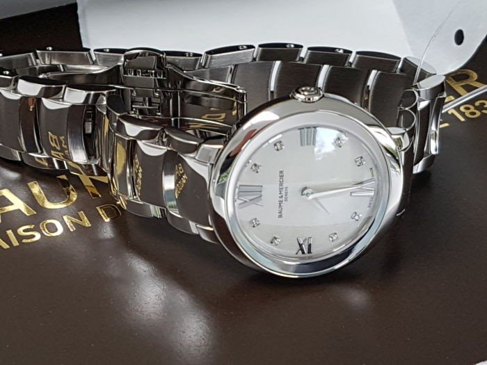 10158 שעון באום מרסייה לאישה | שעון יוקרה בלוח פנינה משובץ יהלומים | ספרות רומיות מנגנון שווצרי | חנות שעוני יוקרה בראשון לציון |Baume and Mercier Promesse Mother of Pearl Diamond Ladies Watch 10158