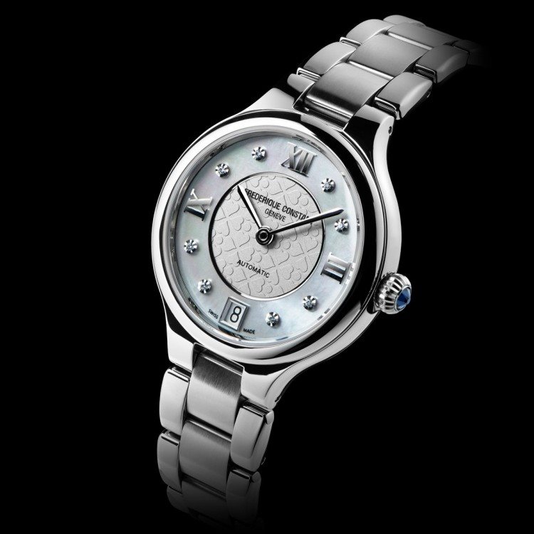 FC-306WHD3ER6B שעון כסוף יוקרתי של המותג פרדריק קונסטנט דגם אוטומט בלוח פנינה משובץ 8 יהלומים | מלאי מוגבל כולל שנתיים אחריות | Delight Automatic Diamond Ladies Watch FC-306WHD3ER6B Frederique