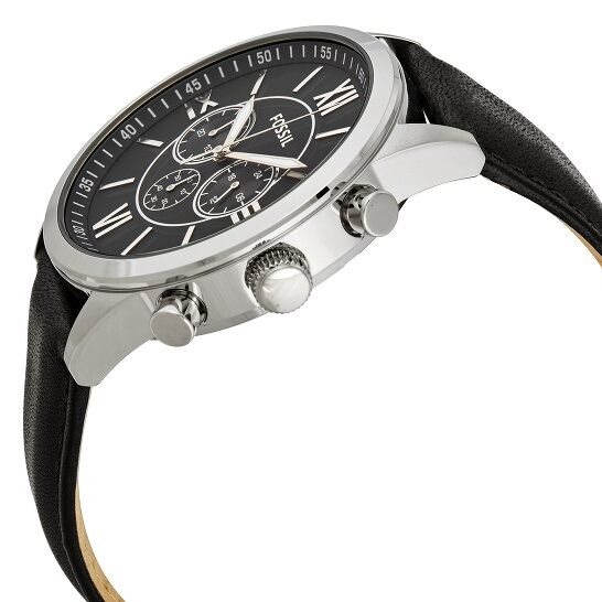 BQ1130 שעון פוסיל גדול לגברים | דגם אלגנטי ספורטיבי כרונוגרף ברצועת עור שחורה | שנתיים אחריות | מלאי מוגבל | Fossil BQ1130 Flynn 48mm Men';s Chronograph Black Leather Watch