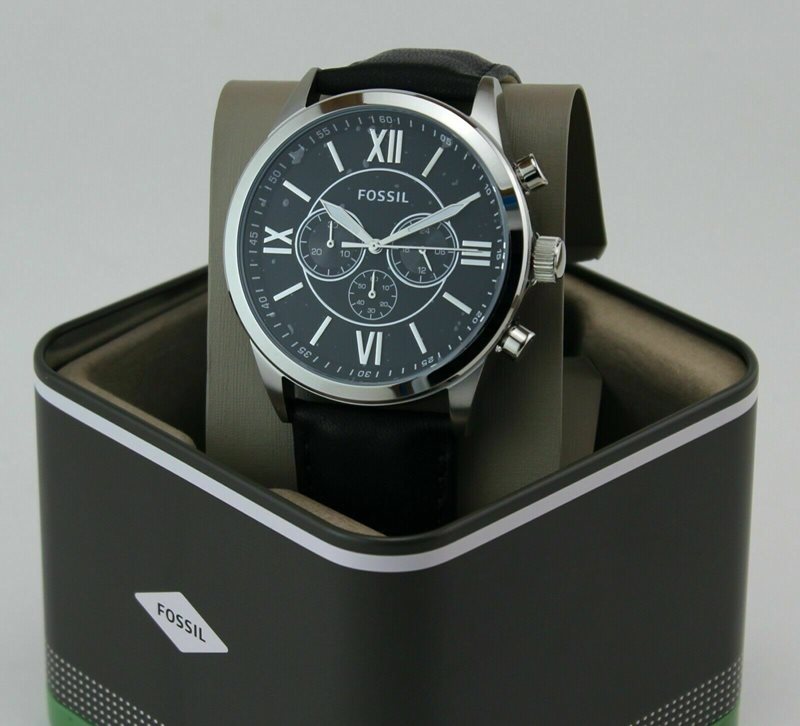 BQ1130 שעון פוסיל גדול לגברים | דגם אלגנטי ספורטיבי כרונוגרף ברצועת עור שחורה | שנתיים אחריות | מלאי מוגבל | Fossil BQ1130 Flynn 48mm Men';s Chronograph Black Leather Watch