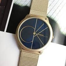 K3M5155N שעון יד קלווין קליין מסדרת מינימל לגברים | שעון זהב ברצועת ראשת ולוח כחול מיוחד | שנתיים אחריות |Calvin Klein Minimal Men Quartz K3M5155N Watch