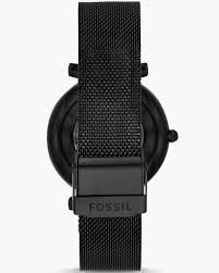 ME3177 שעון פוסיל אוטומטי לנשים | דגם מהקולקצייה החדשה ברצועת רשת שחורה | לוח כחול שקוף | שעוני אופנה לאישה |Fossil Carlie Automatic Blue Dial Ladies Watch ME3177