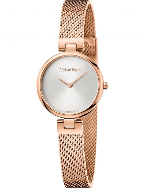 K8G23626 שעון יד קלווין קליין לנשים ברצועת רשת רוז גולד | לוח כסוף כולל שנתיים אחריות | שעוני אופנה לנשים | Buy Calvin Klein Analogue Silver Dial Women';s Watch - K8G23626