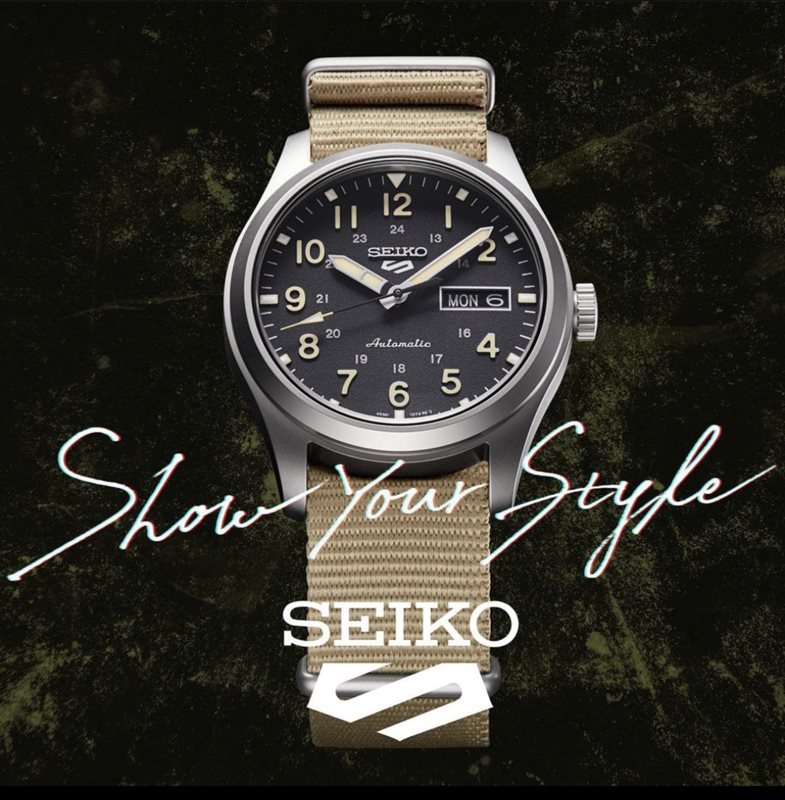 SRPG35 שעון סייקו 5 ברצועת ספורט | מנגנון אוטומטי רצועת בד איכותית | חנות שעוני סייקו בראשון לציון | Seiko 5 Sports 24-Jewel Automatic Watch with Black Dial SRPG35