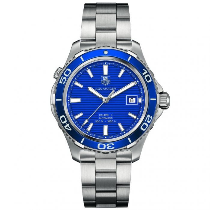 WAK2111.BA0830 שעון טאג הויאר לגברים | דגם מסדרת אקווה רייסר | לוח כחול פסים מושלם עם עמידות ל 500 מטר | קליבר 5 הידוע והמוצלח| מלאי מוגבל שנתיים אחריות | WAK2111.BA0830 TAG Heuer Aquaracer Cal 5 500