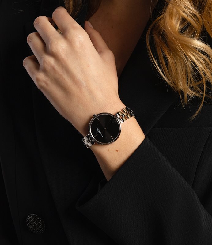 KBF23141 שעון יד קלווין קליין דגם קלאסי כסוף בלוח שחור מהקולקצייה החדשה | מנגנון שווצרי כולל שנתיים אחריות | Calvin Klein Elegance WOMEN';S Watch KBF23141