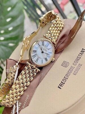 FC-200MPW2V5B שעון מושלם לנשים של פרדריק קונסטנט דגם עדין קלאסי ואלגנטי | שעון זהב בלוח לבן ספרות רומיות | כתר חום מיוחד | מלאי מוגבל | שנתיים אחריות | Frederique Constant Art Deco Classics FC-200MPW2