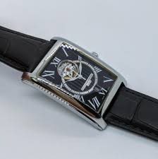 FC-315BS4C26 שעון מיוחד מלבני של פרדריק קונסטנט | דגם אלגנטי ברצועת עור קרוק אוטומטי בלוח שחור רומי חלון אחורי שקוף | מלאי מוגבל | שנתיים אחריות | Frederique Constant Carree Black Automatic FC-315BS4