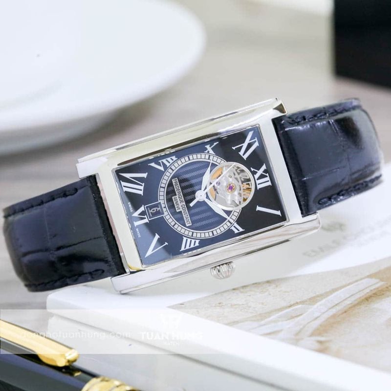 FC-315BS4C26 שעון מיוחד מלבני של פרדריק קונסטנט | דגם אלגנטי ברצועת עור קרוק אוטומטי בלוח שחור רומי חלון אחורי שקוף | מלאי מוגבל | שנתיים אחריות | Frederique Constant Carree Black Automatic FC-315BS4