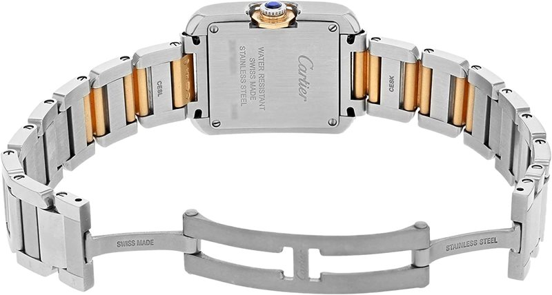 WT100024 שעון יוקרה של קרטייה יד 2 לנשים | דגם טנק אנגלייז טוטון רוז גולד 18K לוח משובץ יהלומים | שעון במצב חדש כולל כל התעודות ושנה אחריות | Cartier Tank Anglaise Small Silver Dial Stainless Steel 18