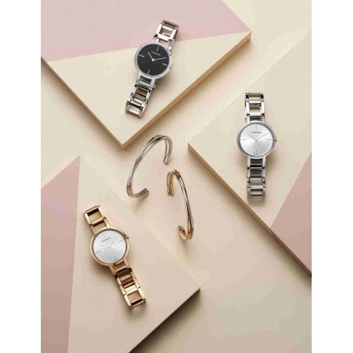 K8N23141 קלווין קליין שעון כסוף לוח שחור לאישה | דגם בעיצוב צמיד | שעון אלגנטי אופנתי מעוצב | שנתיים אחריות | חנות שעוני CK בראשון לציון |Cheers Quartz Black Dial Ladies Watch K8N23141 by Calvin Klei