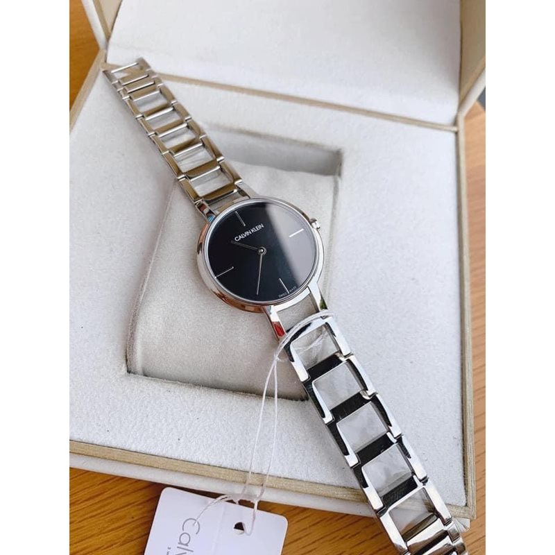 K8N23141 קלווין קליין שעון כסוף לוח שחור לאישה | דגם בעיצוב צמיד | שעון אלגנטי אופנתי מעוצב | שנתיים אחריות | חנות שעוני CK בראשון לציון |Cheers Quartz Black Dial Ladies Watch K8N23141 by Calvin Klei