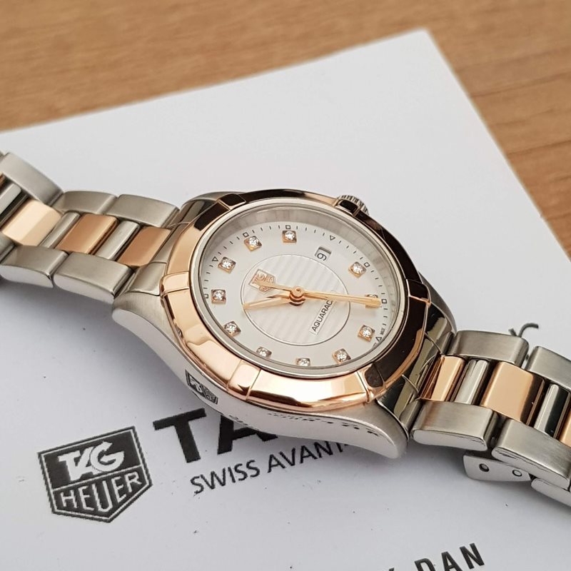 WAP1451.BD0837 שעון יוקרה של טאג הויאר לנשים | דגם רוז גולד 18K משולב ברצועה | לוח פנינה משובץ 11 יהלומים | מלאי מוגבל כולל שנתיים אחריות | WAP1451.BD0837 - TAG Heuer Aquaracer Quartz 18K DIAMOND Watc