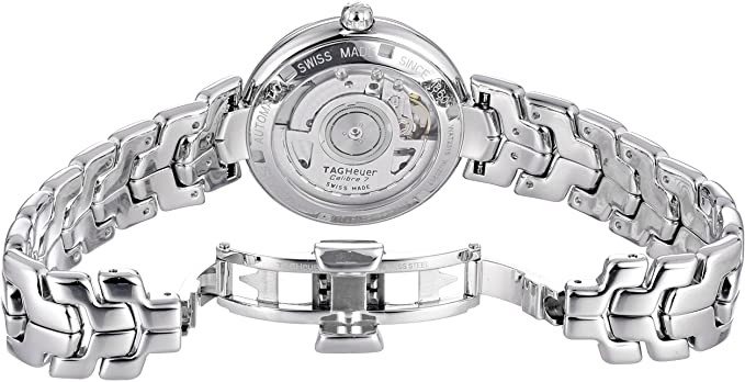 WAT2315.BA0956 שעון טאג הויאר לנשים | דגם אוטומטי חלון אחורי שקוף | לוח לבן פנינה משובץ 11 יהלומים | מלאי מוגבל | שנתיים אחריות |Tag Heuer Link Automatic Movement MOP Dial Ladies Watch WAT2315.BA0956