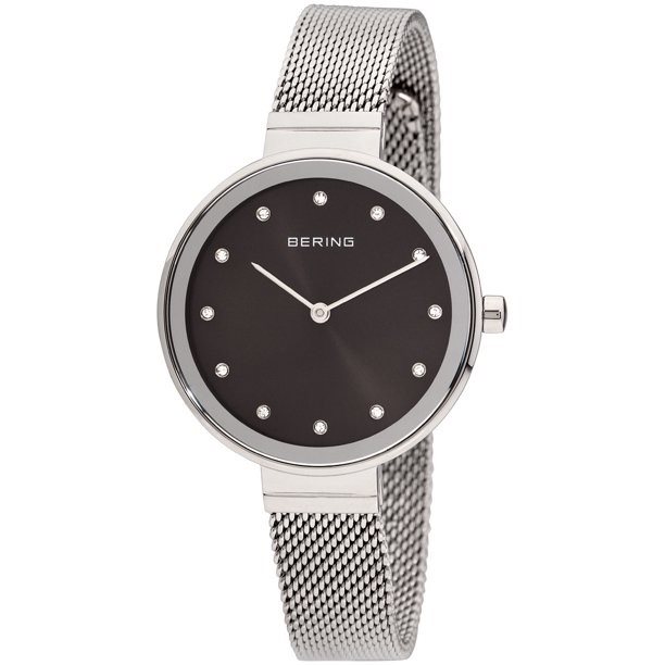 12034-009 שעון יד ברינג ברצועת רשת אופנתית | דגם קלאסי אלגנטי כולל 3 שנים אחריות | זכוכית ספיר שעוני ברינג בראשון לציון | BERING Women';s Stainless Steel Quartz Watch with Textile Strap 12034-009
