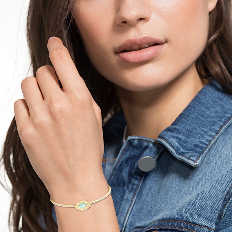 5497476 צמיד זהב סברובסקי לנשים חצי קשיח משובץ כולל אבן עין מרכזית | צמיד מושלם לאישה |Swarovski Sparkling Dance bangle, Green, Gold-tone plated