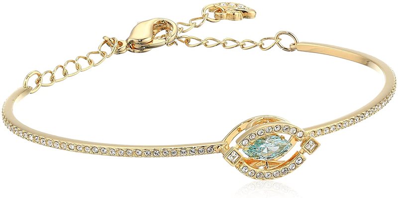 5497476 צמיד זהב סברובסקי לנשים חצי קשיח משובץ כולל אבן עין מרכזית | צמיד מושלם לאישה |Swarovski Sparkling Dance bangle, Green, Gold-tone plated
