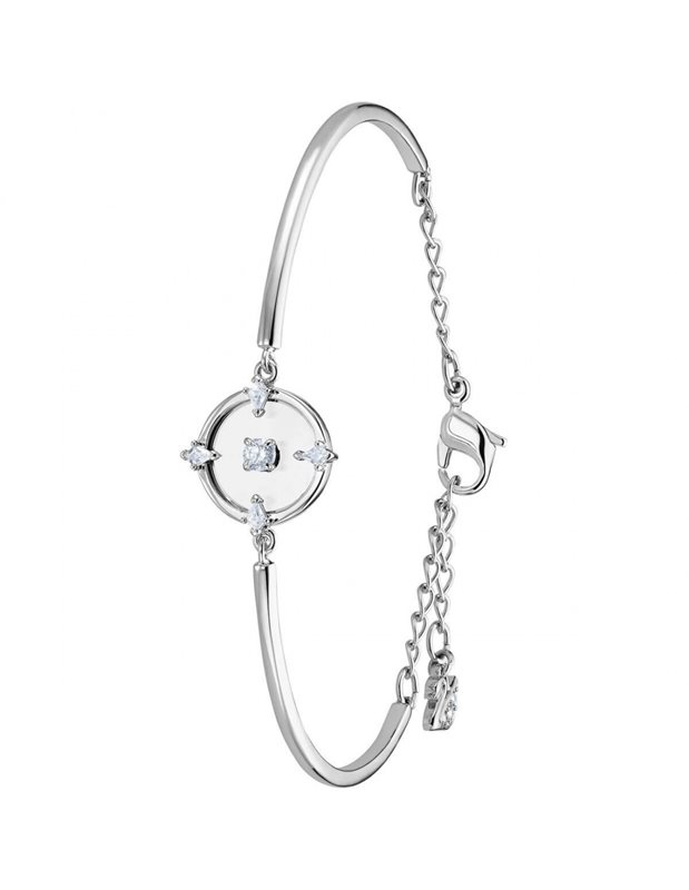 5497227 צמיד סברובסקי חצי קשיח לנשים עשוי מרודיום איכותי | 5 אבנים מרכזיות | North bangle, Medium, White, Rhodium plated | Swarovski