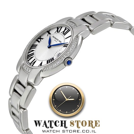 1600-STS-00659 שעון יד יוקרתי משובץ 57 יהלומים של ריימונד ווויל שוויץ לנשים לוח מיוחד וספרות רומיות, מחוגים כחולים | שנתיים אחריות | Raymond Weil 1600-STS-00659 Shine Ladies Watc