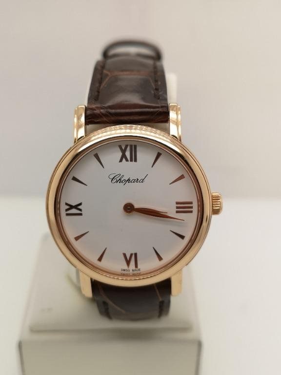 127387-5201 שעון יוקרה של שופארד לנשים | דגם 18K רוז גולד בלוח לבן | שעון דק במיוחד | שנתיים אחריות | שעוני יוקרה לנשים במבצע | Chopard Classic 18kt Rose Gold Ladies Watch 127387-5201