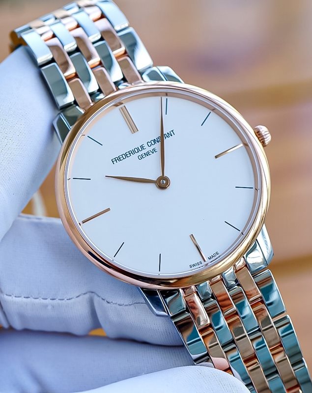 FC-200V5S32B שעון יד פרדריק קונסטנט לגברים | דגם טוטון רוז גולד דק במיוחד | רצועת פלדת אל חלד | שנתיים אחריות | שעוני יוקרה בראשון לציון |Frederique Constant Slimline Men Quartz FC-200V5S32B