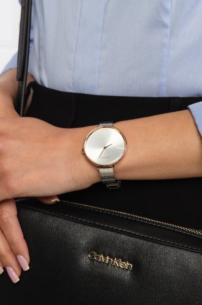 K7A236ZZ שעון יד קלווין קליין לנשים | קולקציית שעונים חדשה | שעון בסגנון צמיד ברצועה כסופה ממותגת CK | באזל ומחוגים רוז גולד |מלאי מוגל | שנתיים אחריות | Calvin Klein Women';s K7A236ZZ Rise 38mm Silver