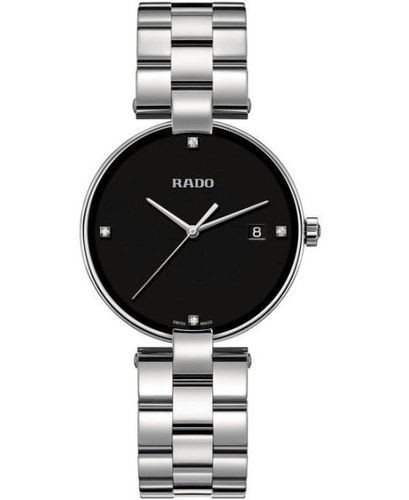 שעון יד שנייה של ראדו במצב מצויין | לוח שחור משובץ 4 יהלומים | שנה אחריות | Rado Coupole L Women';s Quartz Watch R22852703 | שעונים יד שנייה למכירה של ראדו