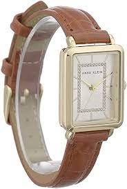 AK-3820GPHY שעון יד מלבני של אן קליין לנשים | שעון זהב ברצועת עור חומה קלאסית | שנתיים אחריות | Anne Klein Women';s Glitter Accented Croco-Grain Strap AK-3820GPHY