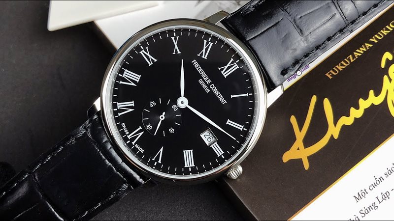 FC-245BR5S6 שעון יד של פרדריק קונסטנט בלוח שחור מיוחד עם ספרות רומיות | דגם אלגנטי רק 5 מ';';מ עובי | שנתיים אחריות |Slimline Black Dial Men';s Watch FC-245BR5S6 by Frederique Constan