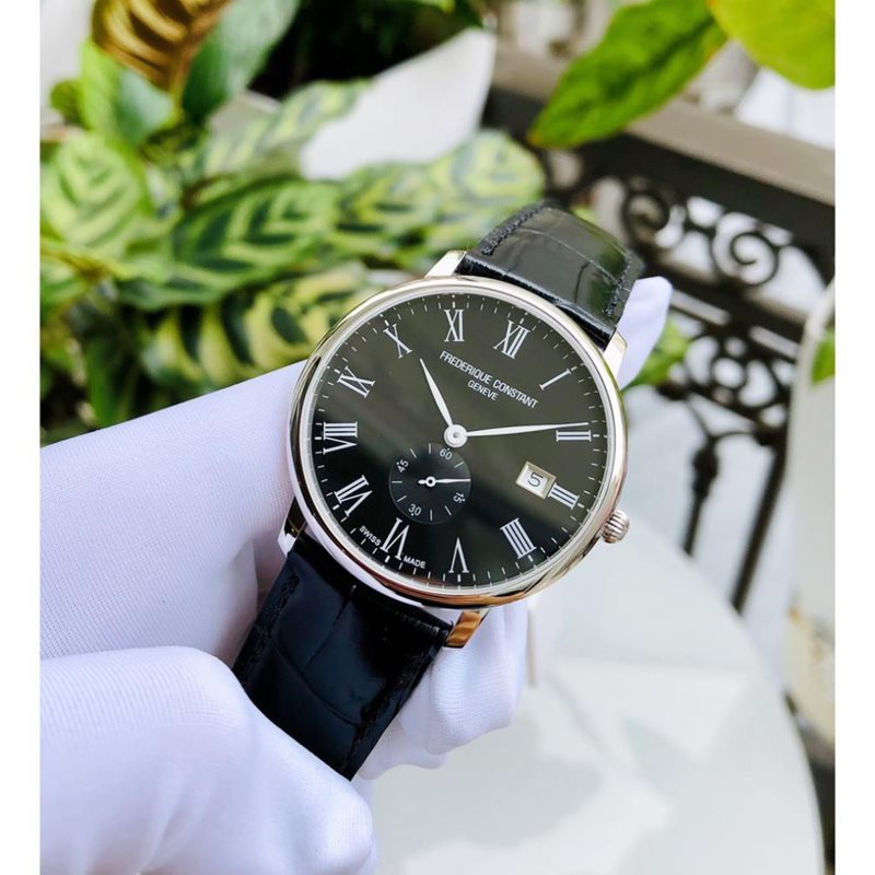 FC-245BR5S6 שעון יד של פרדריק קונסטנט בלוח שחור מיוחד עם ספרות רומיות | דגם אלגנטי רק 5 מ';';מ עובי | שנתיים אחריות |Slimline Black Dial Men';s Watch FC-245BR5S6 by Frederique Constan