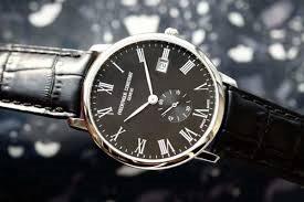 FC-245BR5S6 שעון יד של פרדריק קונסטנט בלוח שחור מיוחד עם ספרות רומיות | דגם אלגנטי רק 5 מ';';מ עובי | שנתיים אחריות |Slimline Black Dial Men';s Watch FC-245BR5S6 by Frederique Constan