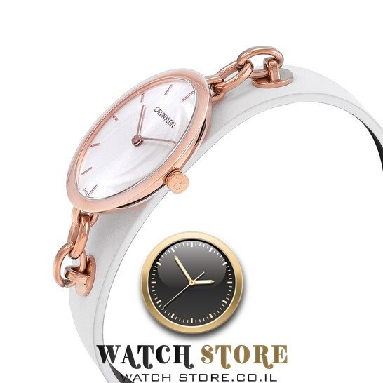 KBM236L6 שעון מיוחד אופנתי לאישה של קלווין קליין | דגמים חדשים ברצועת עור צמיד עם שעון תלוי רוז גולד | מלאי מוגבל | שנתיים אחריות | Calvin Klein Chain WOMEN';S Watch KBM236L6