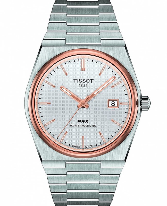 T137.407.21.031.00 שעון יד טיסו PRX אוטומטי לגברים | דגם באזל זהב רוז לוח כסוף מיוחד | קולקצייה חדשה בישראל | כולל שנתיים אחריות יבואן רישמי | PRX Powermatic 80 Automatic Men';s Watch T13740721031