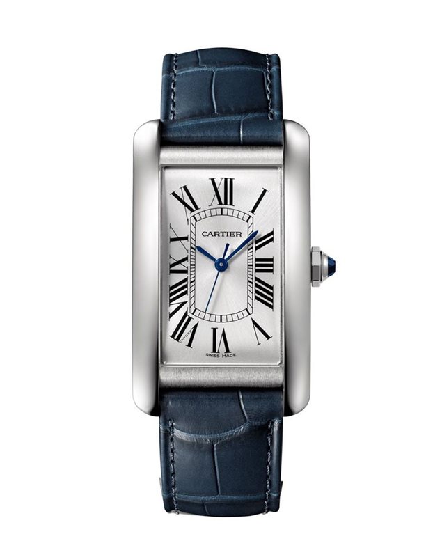 WSTA0044 קרטייה טנק אמריקאי לנשים דגם מדיום אוטומטי לוח רומי רצועת עור כחולה | שעון יוקרה לאישה | אחריות בין לאומית | Cartier Tank Am?ricaine Watch, medium model, mechanical movement automatic WSTA004