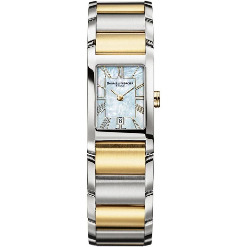 08777 באום מרסייה שעון יוקרה לאישה משולב זהב 18K | לוח פנינה רומי שעון מיני אלגנטי | שנתיים אחריות | מלאי מוגבל | Baume & Mercier Hampton Ladies Watch Model MOA08777